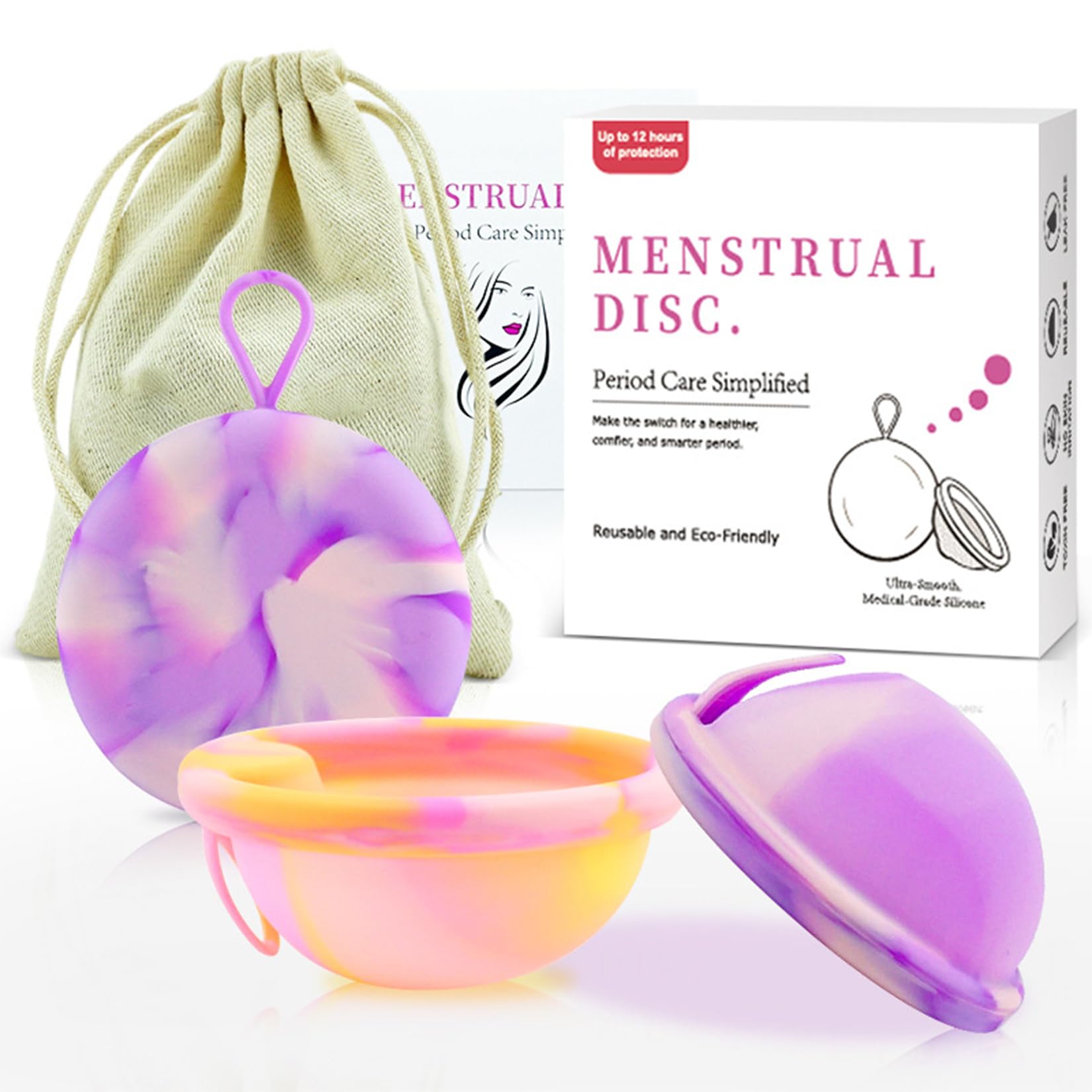 Krążek Menstruacyjny Wykonany W 100% Z Silikonu Medycznego Z 2 Rozmiarami Krążków Menstruacyjnych (s + L) I Kieszeniami Do Przechowywania Dla Kobiet Uprawiających Sport, Pływanie I Intymność