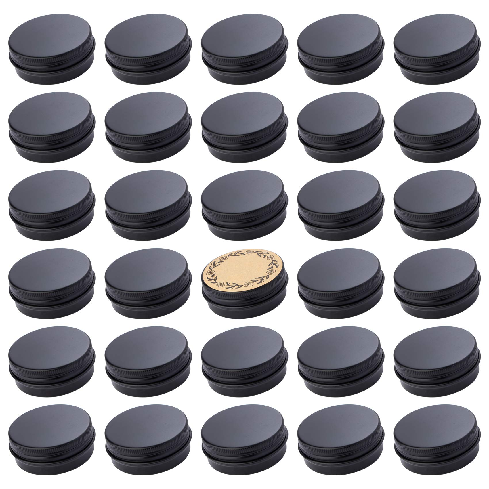 Art Secret Screw Top Black Aluminum Tin Jar with Screw Lid and Blank Labels - 31pcs, 1oz