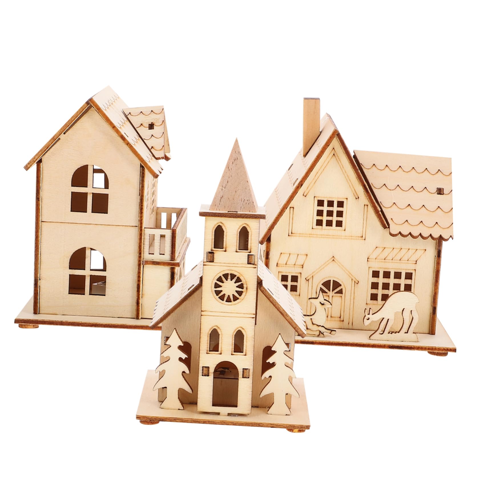 Alipis 5 Sätze Leuchtende Hüttenornamente Aus Holz Vormontiertes Erweiterbares Miniaturen Weihnachtshäuser Hausdekoration Weihnachtsdorfhaus Nachthäuschen 3 Stück * 5