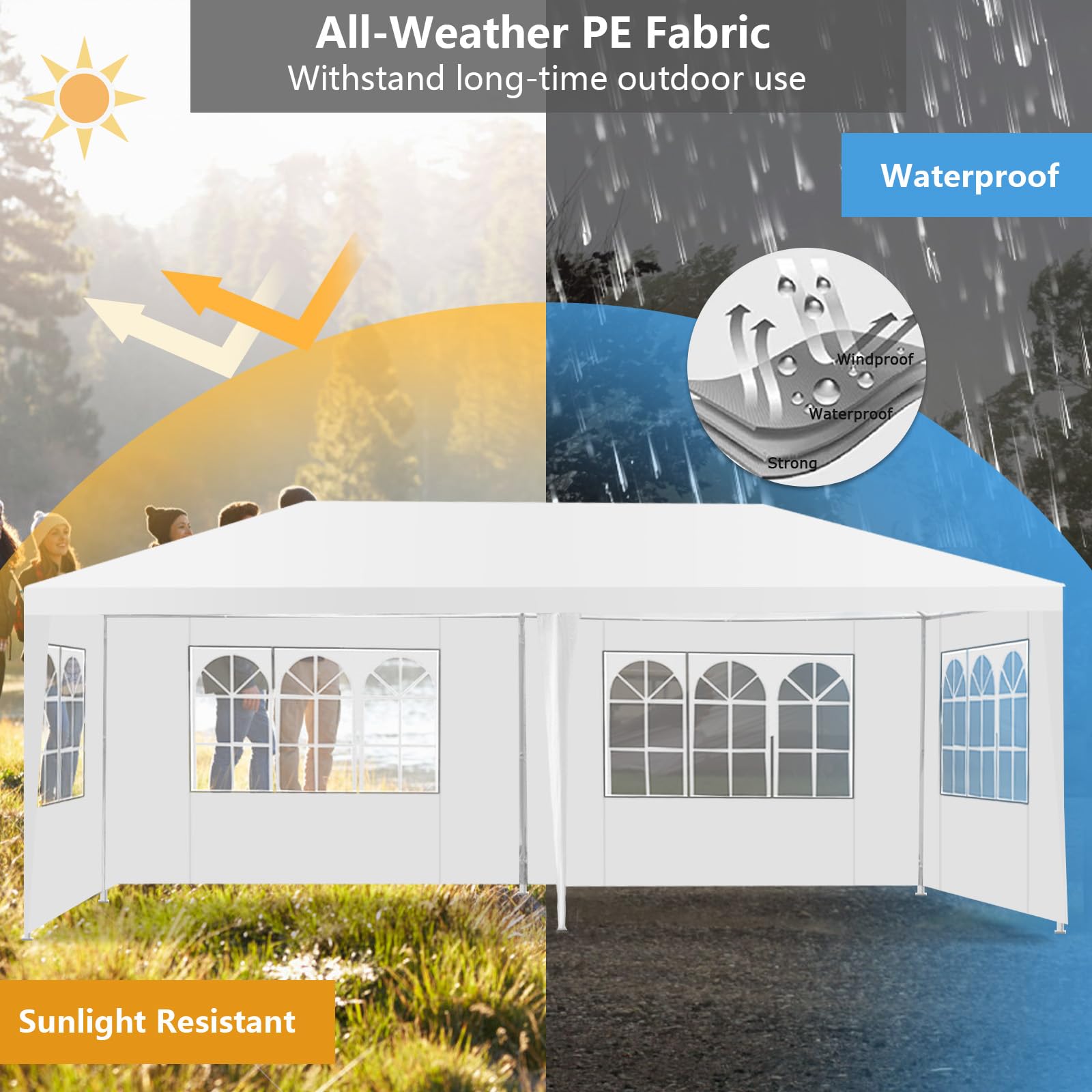 HOMASIS Carpa Plegable 3x6 M, Camping Pabellón Impermeable con 4 Paredes Laterales y Ventanas, Cenador con Bolsa de Transporte, Exterior Gazebo de jardín para Fiesta, Boda, Blanco