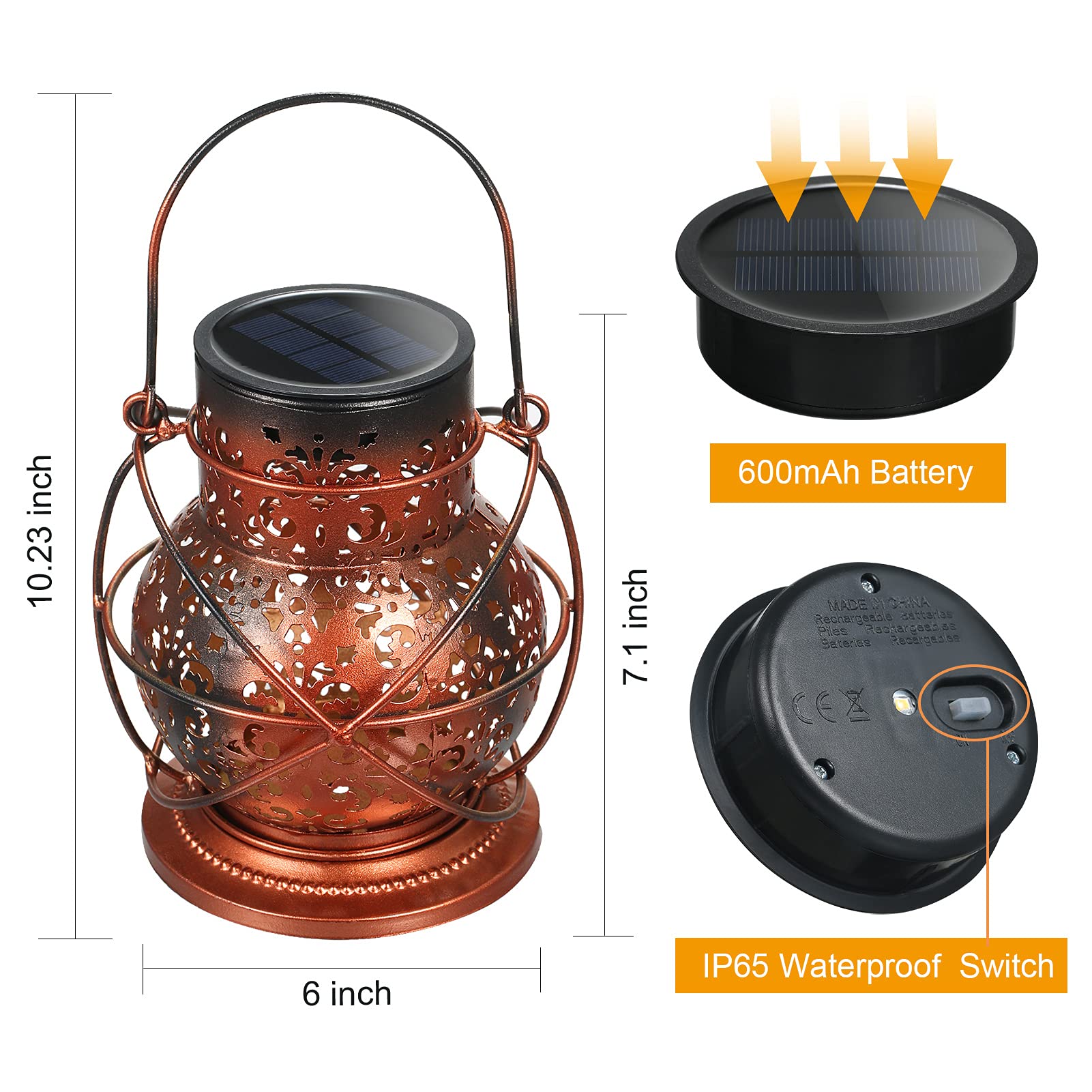 JOYCREATOR Lot De 2 Lanternes Solaires D'extérieur IP65 En Métal - Résistantes Aux Intempéries
