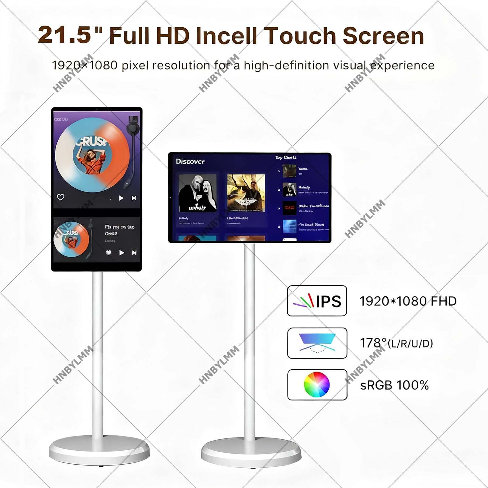 TV portatil de 21.5", monitor táctil HD 1080p con ruedas, television portatil con batería de 6000 mAh, Android 15, 6 GB + 128 GB, Wi-Fi 2.4/5G, Bluetooth 5.0, para el hogar, autocaravanas 4+64GB