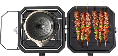 Estufa de camping plegable de 2 quemadores, estufa de propano portátil con sartén antiadherente, estufa de campamento de doble cabezal para camping,