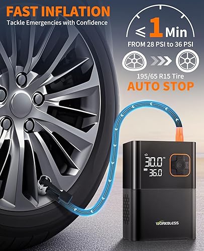 Miniatura 3 de Inflador de neumáticos, compresor de aire portátil, bomba de aire de neumáticos de automóvil de 150 PSI, bomba de bicicleta con pantalla digital de