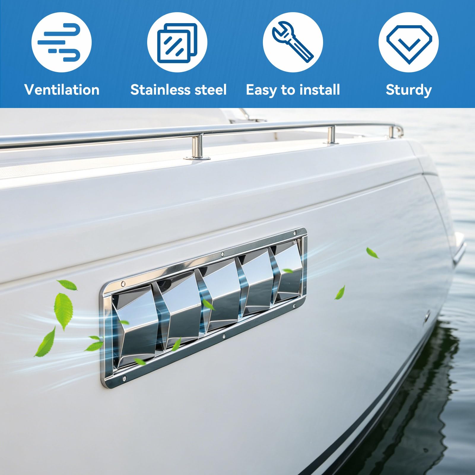 Presa d'Aria per Barche a 5 Slot, Presa d'Aria Rettangolare in Acciaio Inossidabile con Persiana Marina per Hardware Marino per Yacht