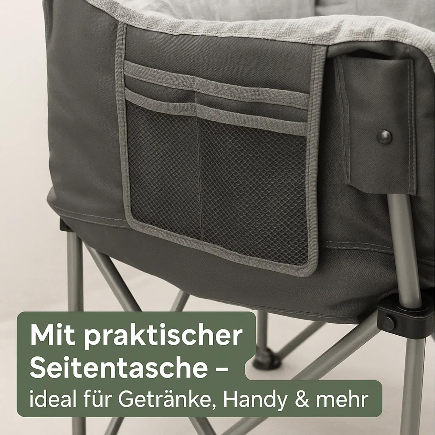BigDean Campingstuhl faltbar 2 Personen bis 300kg gepolstert Camping Sofa | faltbar, Seitentasche, hochwertiges Campingsofa inkl. Tragetasche