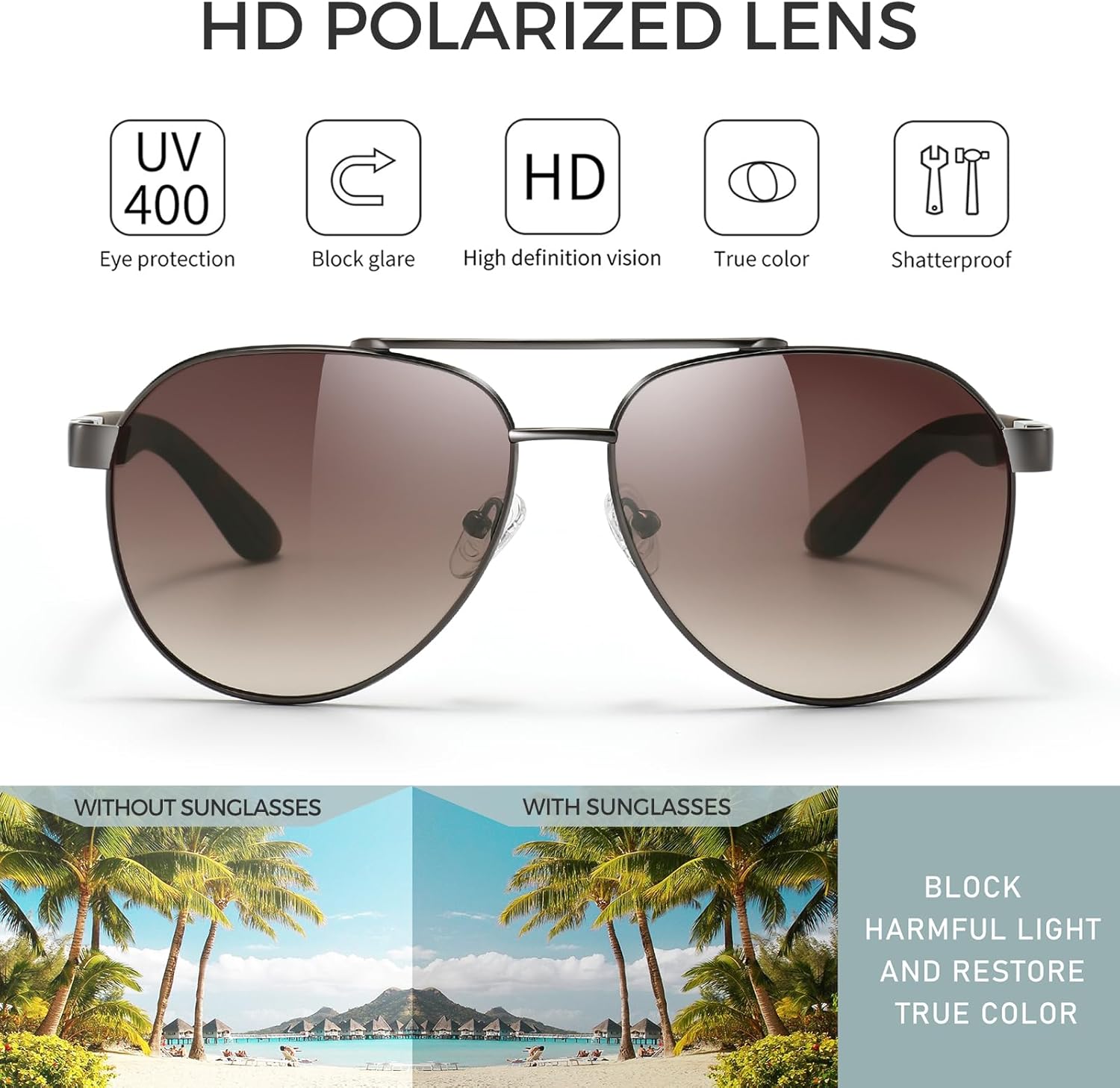 SUNGAIT Aviator Sunglasses for Men Polarized UV Protection Military Style Spring Hinges Matte Finish Temples - Image 4