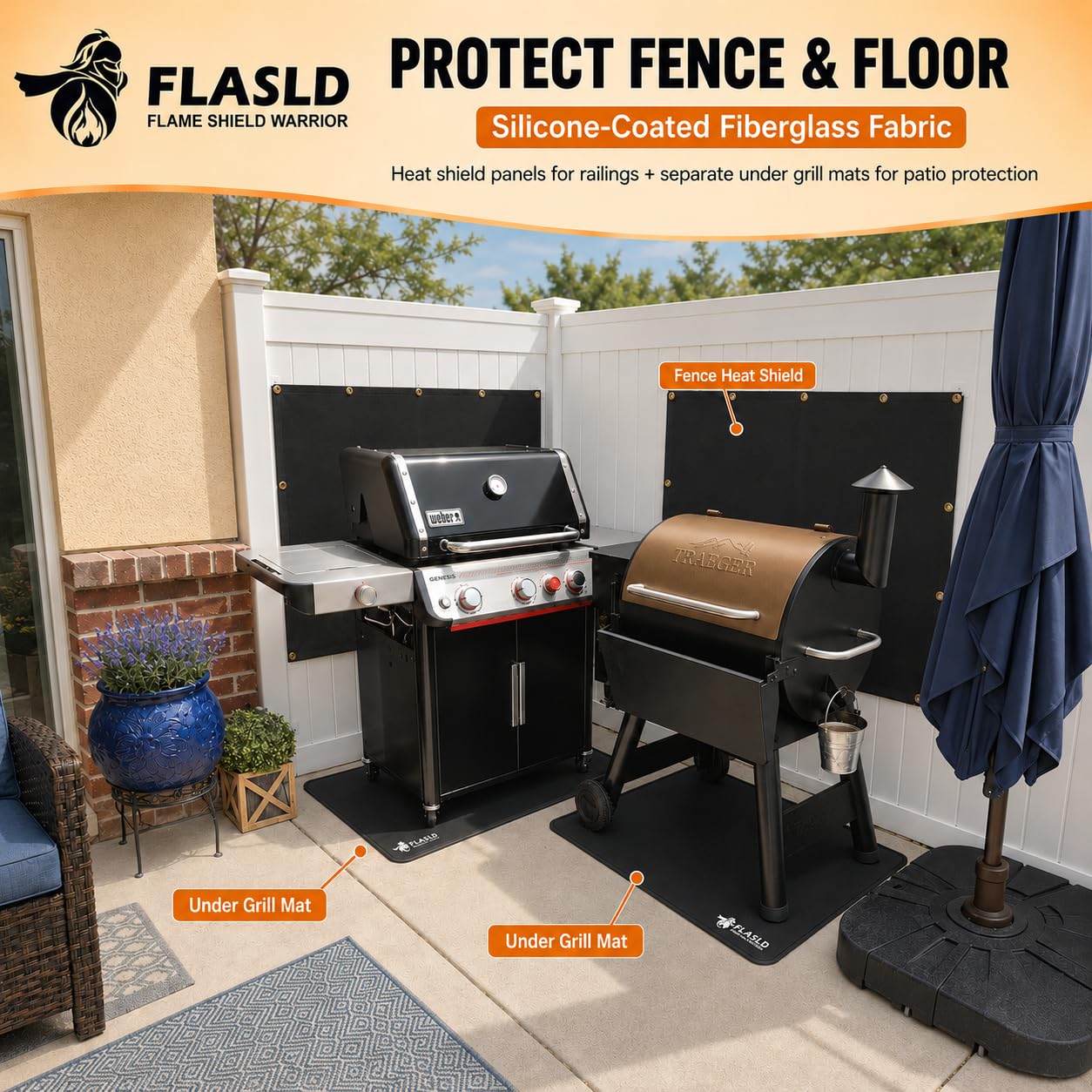 FLASLD Detrás de la Parrilla Escudo térmico, Cubierta ignífuga y Protector de Pantalla de Patio para Parrilla, Parabrisas Impermeable Resistente para Exteriores (3 x 1 pies)