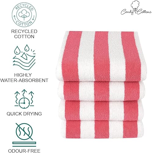 Miniatura 2 de Toalla de playa Toallas de playa 100% algodón a rayas Cabana de 60 x 30 pulgadas Secado rápido, paquete de 4 toallas de baño grandes para playa,