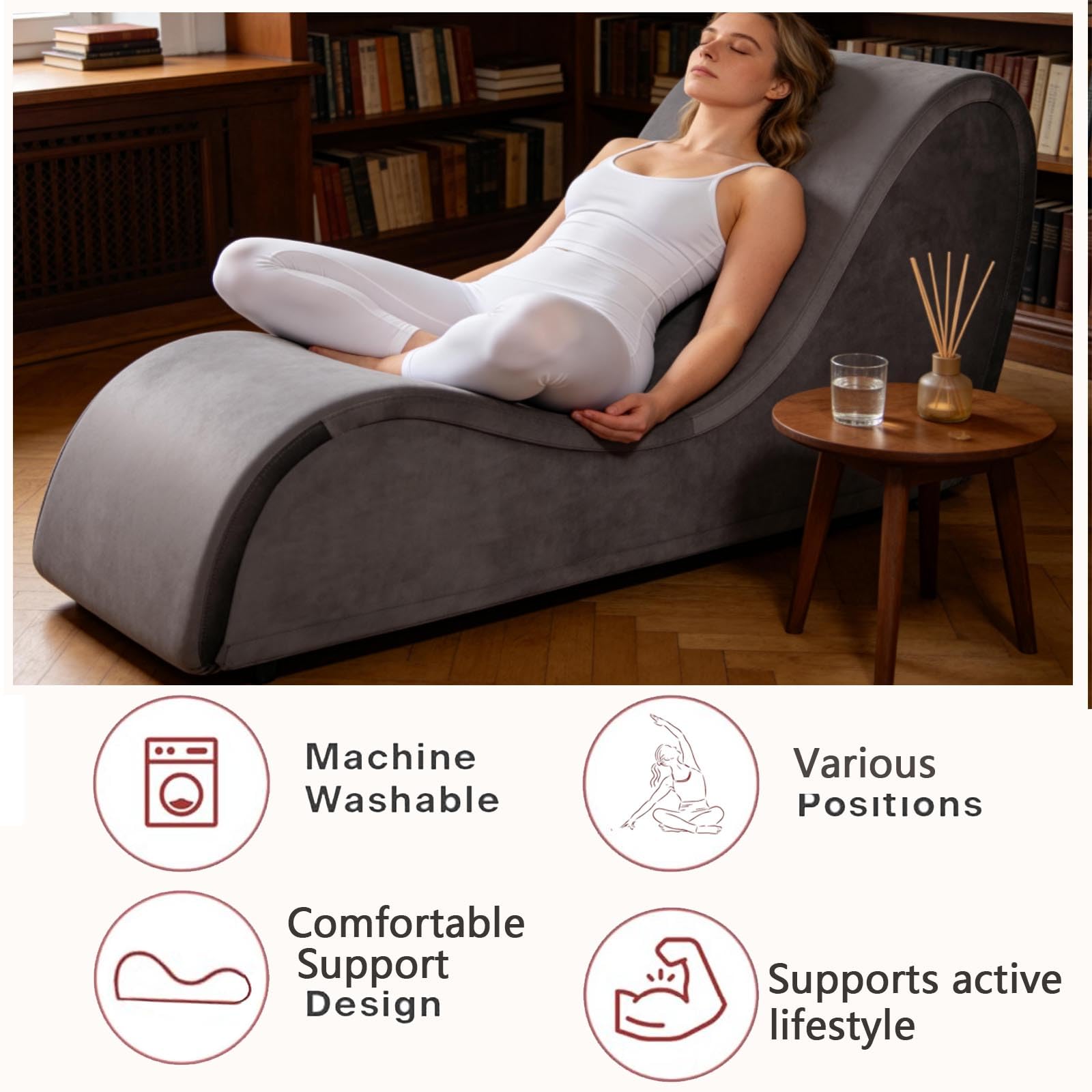 Chaise Lounge Chair with Cover, Heavy-Duty Metal Frame for Exercise, Stretching, Relaxation, Indoor Sport for Living Room(Grey Velvet): Grey