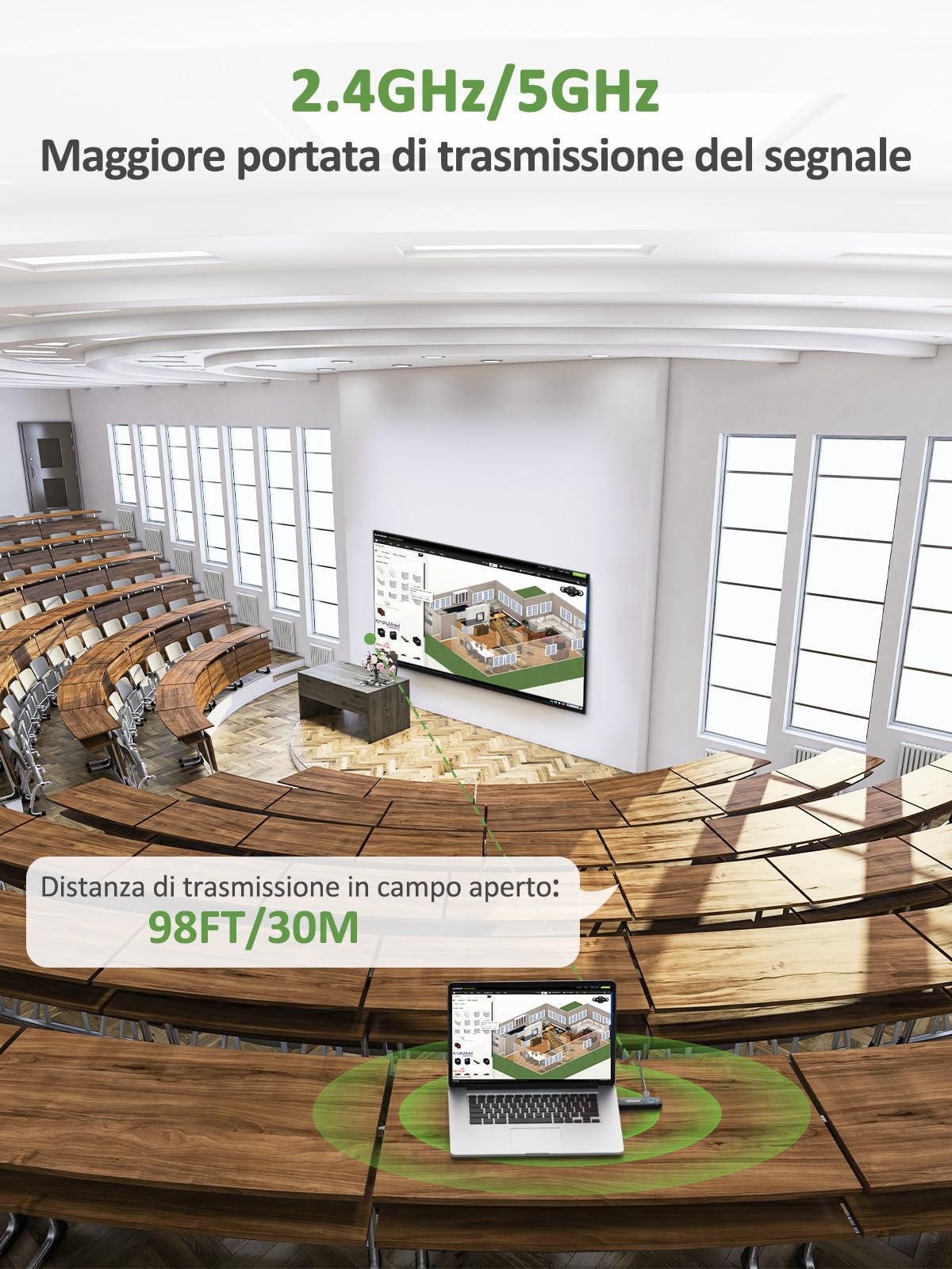 HDMI Wireless 𝟮𝟬𝟮𝟱 𝘂𝗽𝗴𝗿𝗮𝗱𝗲 Plug-and-Play Ricevitore e Trasmettitore HDMI Wireless con 3 Adattatori, 2.4/5GHz Wireless HDMI per Monitor, HDTV, Streaming Video/Audio, Laptop, Projetor, PS