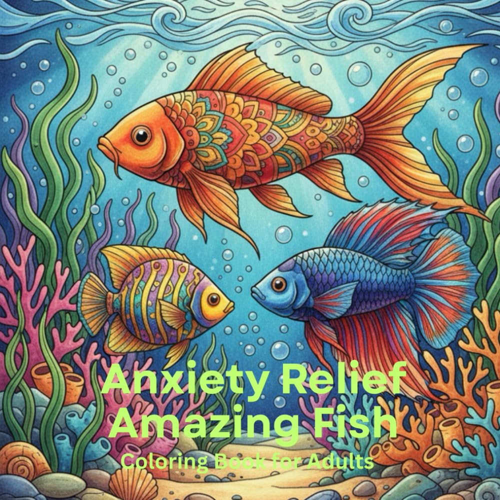 Anxiety Relief Fish Coloring Book for Adults: 50 Stress-Relieving Designs of Tropical Fish, Koi, Betta, Scales & Underwater Worlds for Mindfulness & ... Fins & Serene Aquatic Scenes for Calm & F