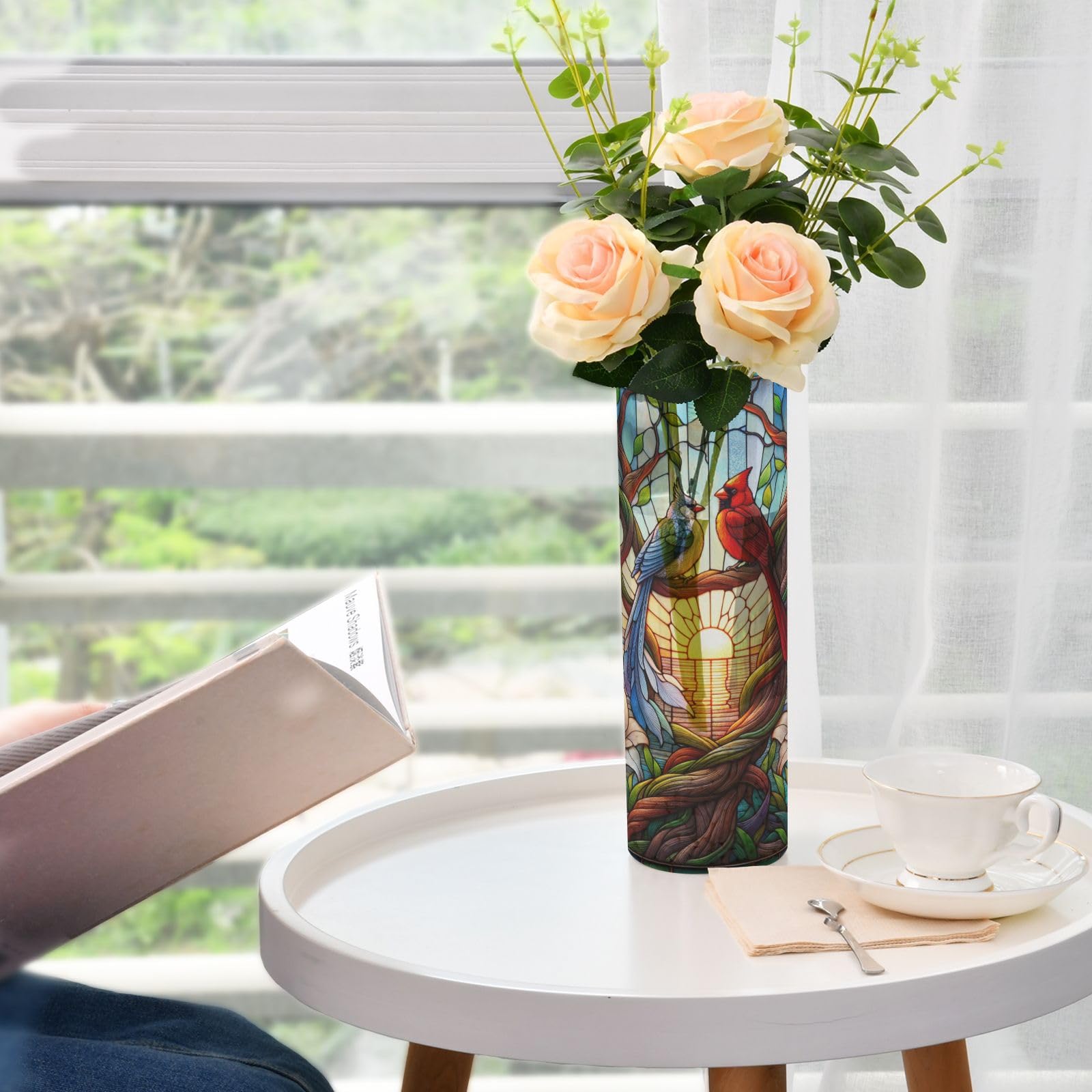 Amazon.com: YANENDIE Stained Glass Cardinals Flower Vase, 12 Inch