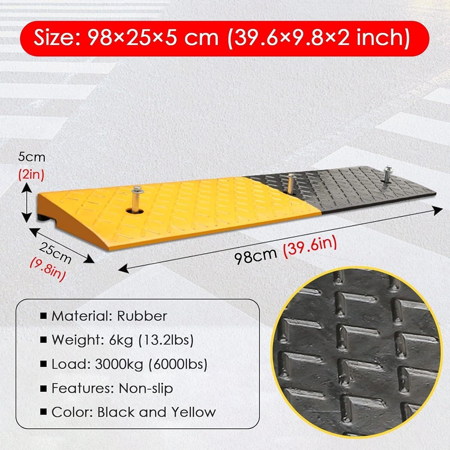 Schody rampowe Niska rampa podjazdowa do samochodu, wytrzymała gumowa rampa progowa, czarno-żółta rampa drzwiowa(98cmx25cmx5cm)