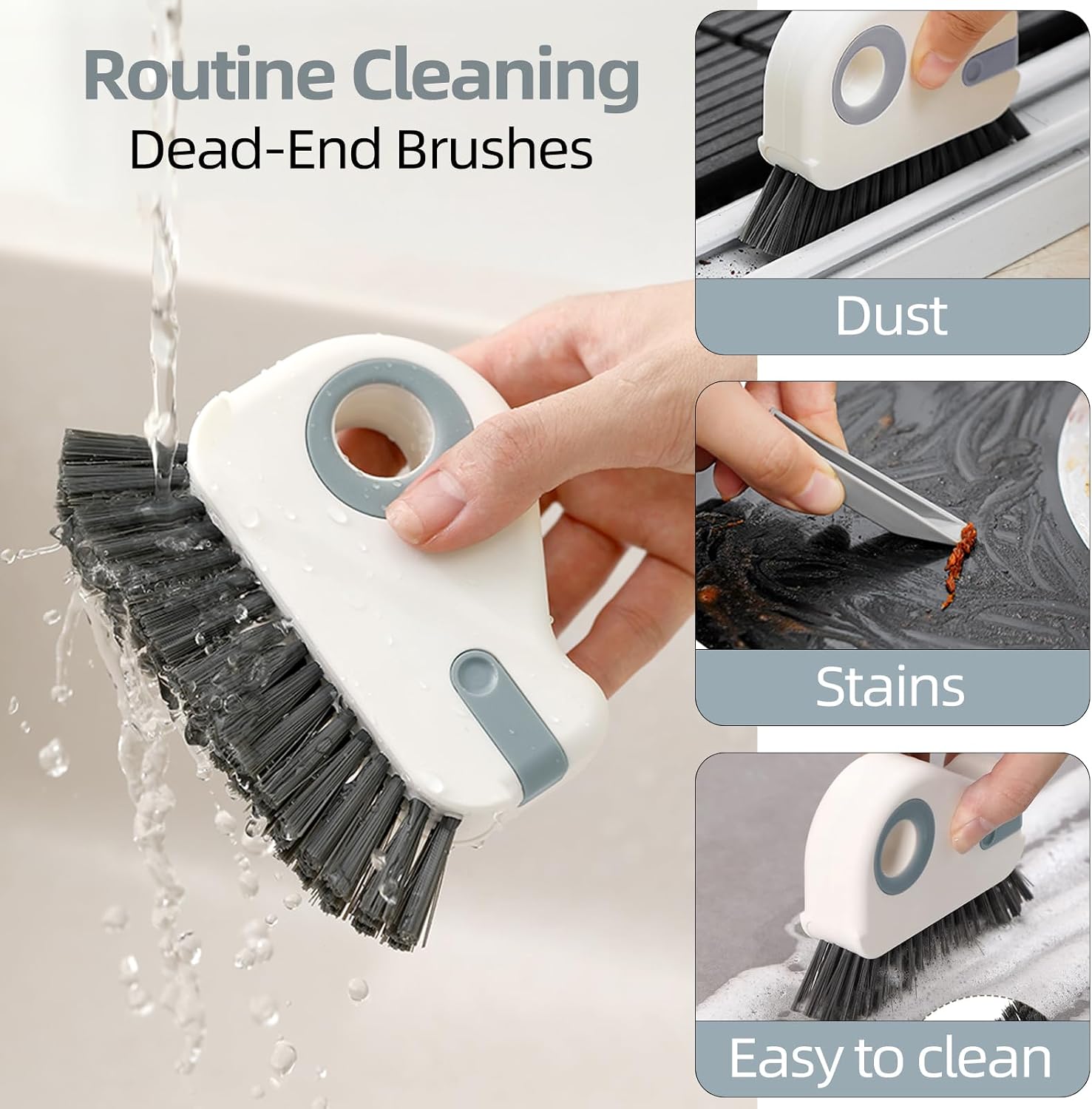 2 in 1 Groove Cleaning Brush, Grout Cleaner Tool & Multifunction Window Track Cleaner (with Hidden Scraper or Mini Dustpan) – for Glass Door Tracks, Window Sills, Sliding Doors (Gray) image 5