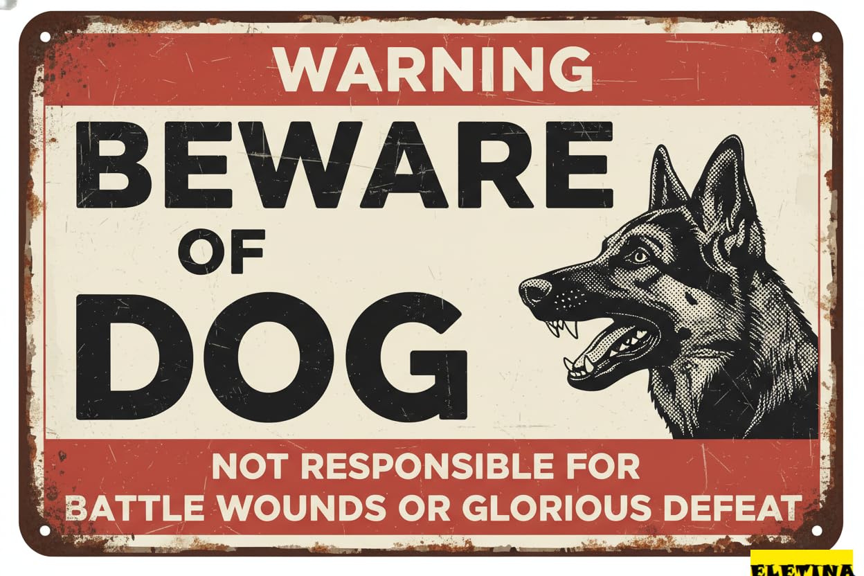 Vintage Metal Tin Sign for Man Cave Beware Of Dog Belgian Malinois Warning Beware Of Dog S Fence Outdoor Farm Garden Gate Home Yard Decor 8x12 Inch Private Property Decorative