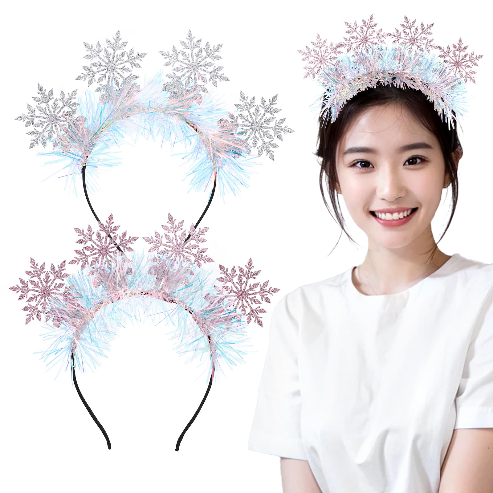 minkissy 2pcs Snowflake Headband Christmas, Party Headbands, Shiny Snowflake Headband for Women