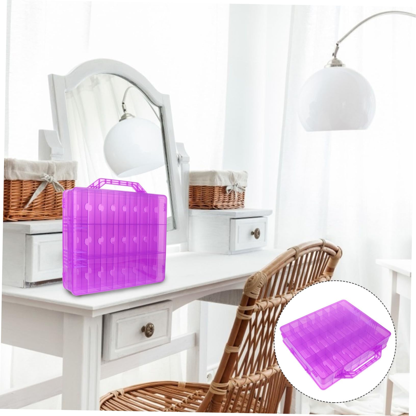 Scatola Porta Smalto da 48 Scomparti in Plastica Porpora | Manico Comodo, Chiusura Pratica, Scomparto Rimovibile, Partizione Scientifica