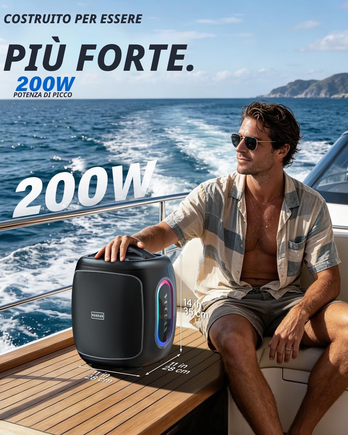 Cassa Bluetooth Portatile Potente 200W Peak Altoparlante Speaker Woofer 6,5 | Trasportabile con Maniglia, Bassi Potenziati, 30 Ore, Bluetooth 5.4, TWS, IP65, Luci RGB, per Campeggio, Giardino e Feste