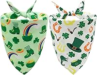 CozyHaus St. Patrick's Day Dog Bandanas - Irish Shamrock 2-Pack White & Green Scarves for Medium Large Dogs, Durable Pet Holiday Outfits