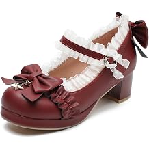 Womens Kawaii Bow Mary Jane Heels,Lolita Platform Chunky Heel Pumps