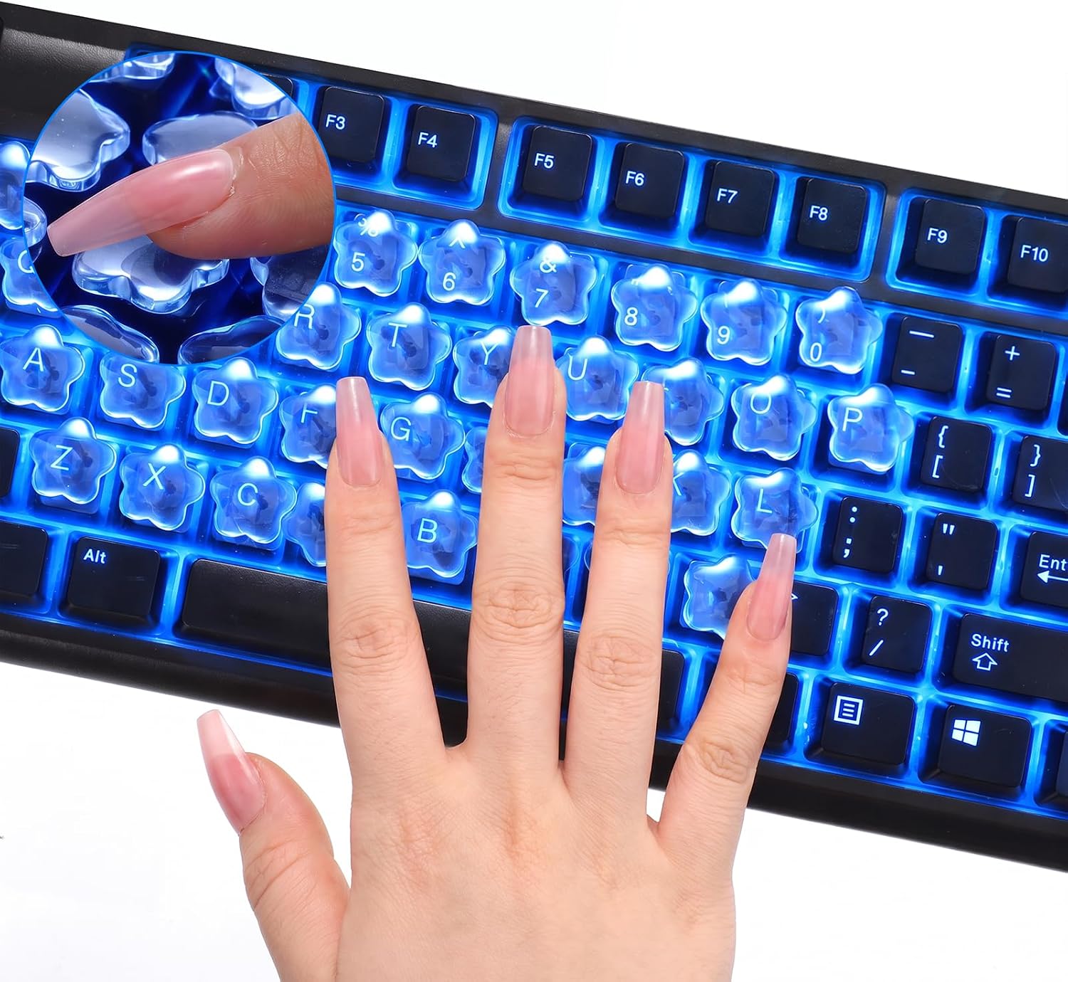 80 Pcs Ergonomic Height Glass Star Long Nail Keyboard Caps