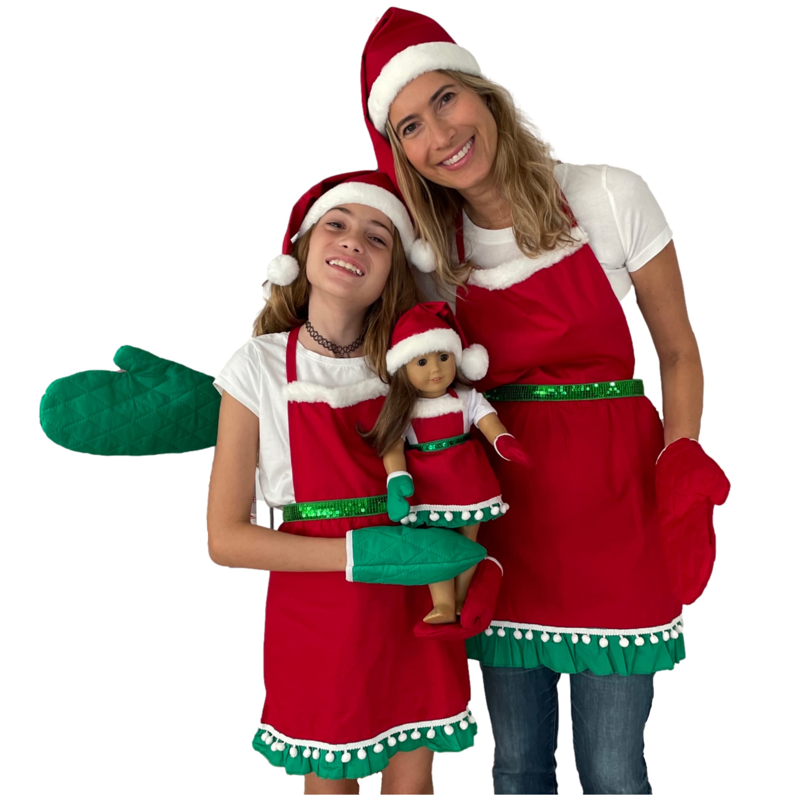 MY GENIUS DOLLS Clothes -Doll and me Matching Christmas Apron - Clothes for Girl,Adult and 18 inch Dolls Like Our Generation, My Life, American Girl Doll. Accessories