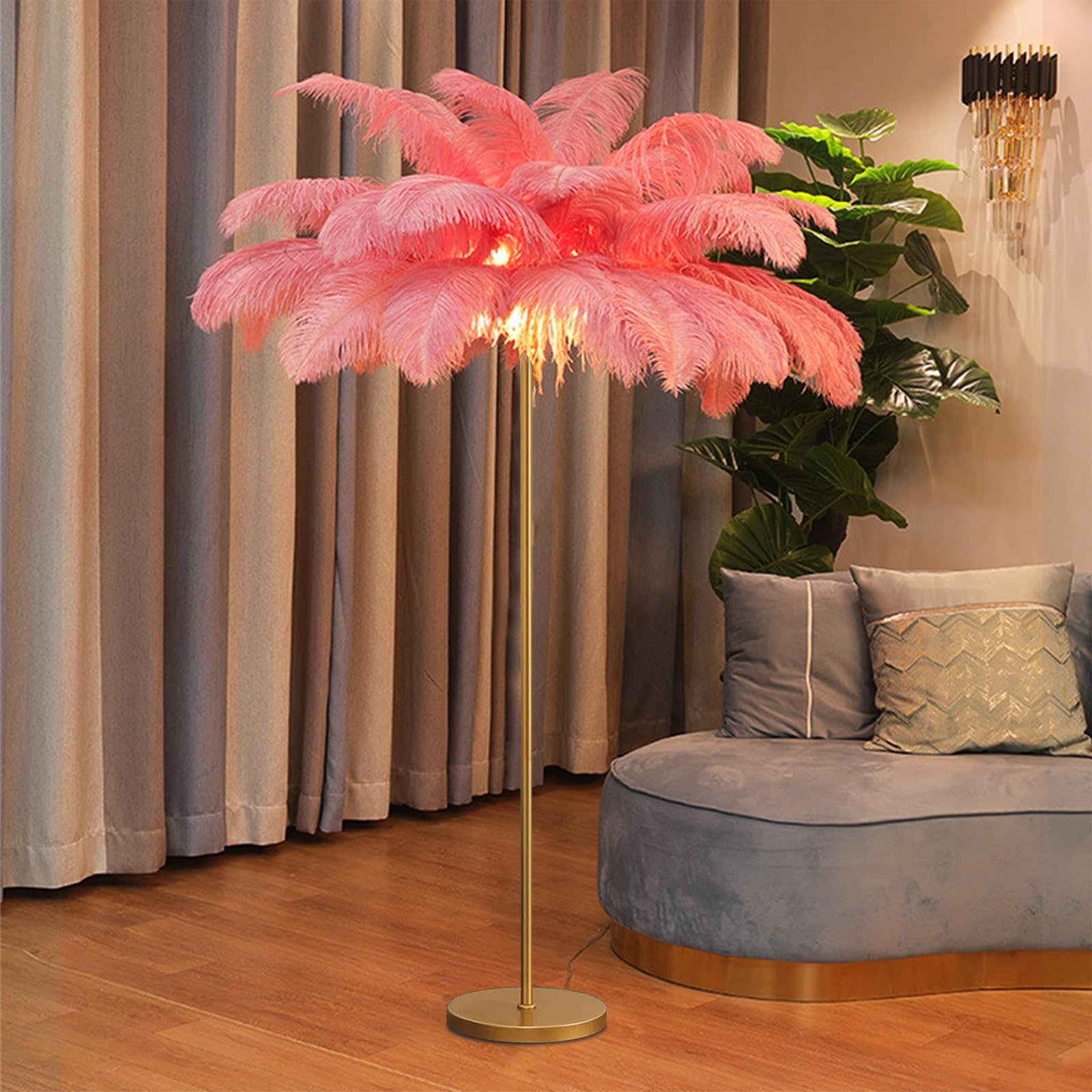 Ostrich Feather Floor Lamp - Modern Gold Finish Atmosphere Lamp for Living Room Decor — image 1