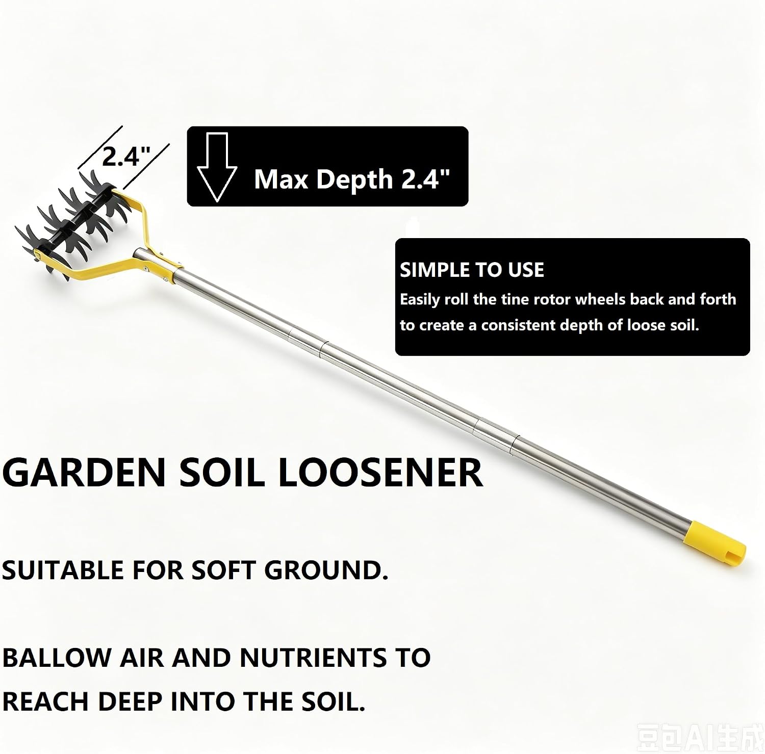 Rotary Cultivator Garden Tool, 65" Adjustable Hand Tiller Long Handle Cultivator for Aerating & Planting, Mixing Soil or Reseeding Grass – Lawn & Flower Bed
