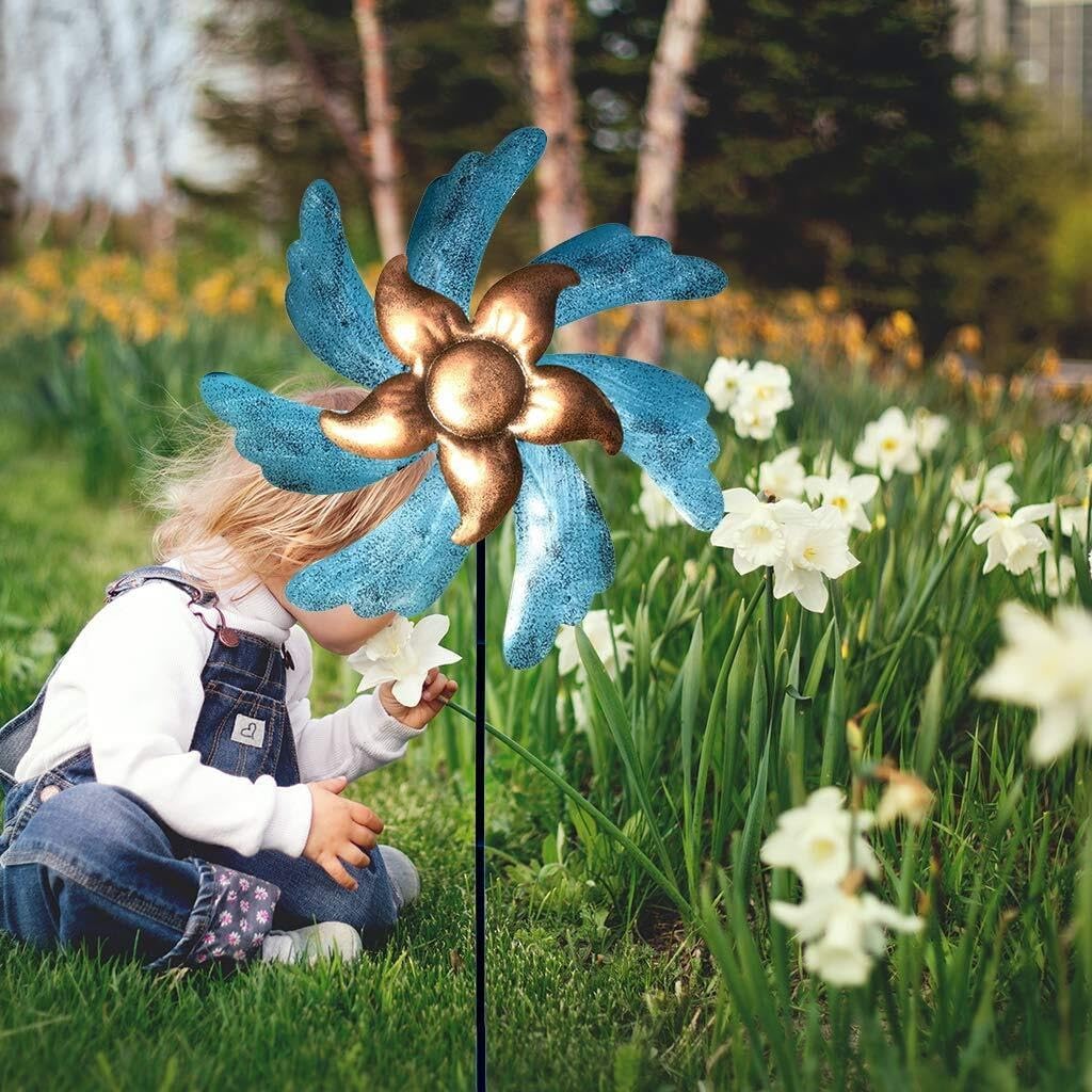 Usoway Iron Windmill Yard Art Outdoor Metal Colorful Willow Leaves Direction Wind Spinner Garden Lawn Decoration Wind Windmill Decor Outdoor, 665599