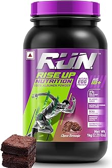 R.U.N-RISE UP NUTRITION Egg White Protein Powder for Athletes,Gym & Fitness Enthusiasts |27g Protein & 14g EAA|Lactose, Soy & Gluten Free Egg Albumen Protein Powder for Immunity, Choco Brownie -1kg