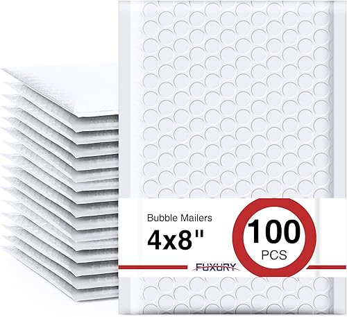 Fuxury Paquete de 100 sobres de burbujas pequeños de 4 x 8 pulgadas, sobres de burbujas de color blanco, opacos, acolchados para regalos, sobres de