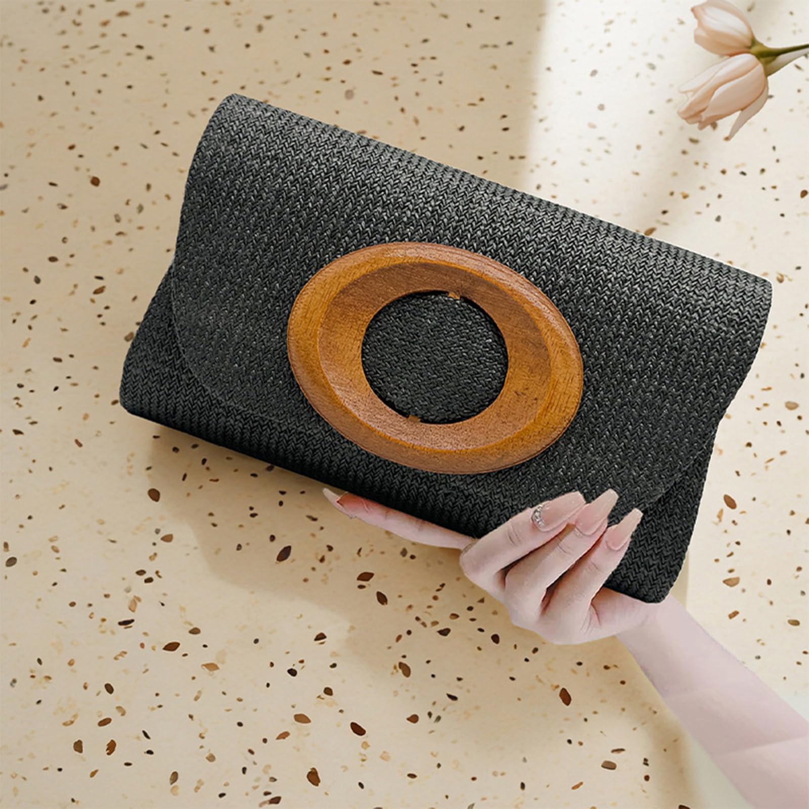 Bolso de Fiesta para Mujer Clutch de Paja Bolso de Boda Bolsa de Noche Bolso de Mano con Cadena Elegante Bolso de Hombro Bolsos Bandolera para Banquete Fiesta de Graduación Negro
