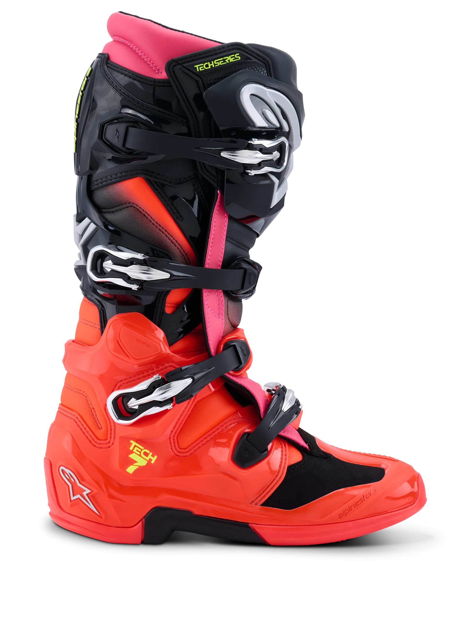 Alpinestars Tech 7 Boots 10, Black/Red Fluo/Pink Fluo