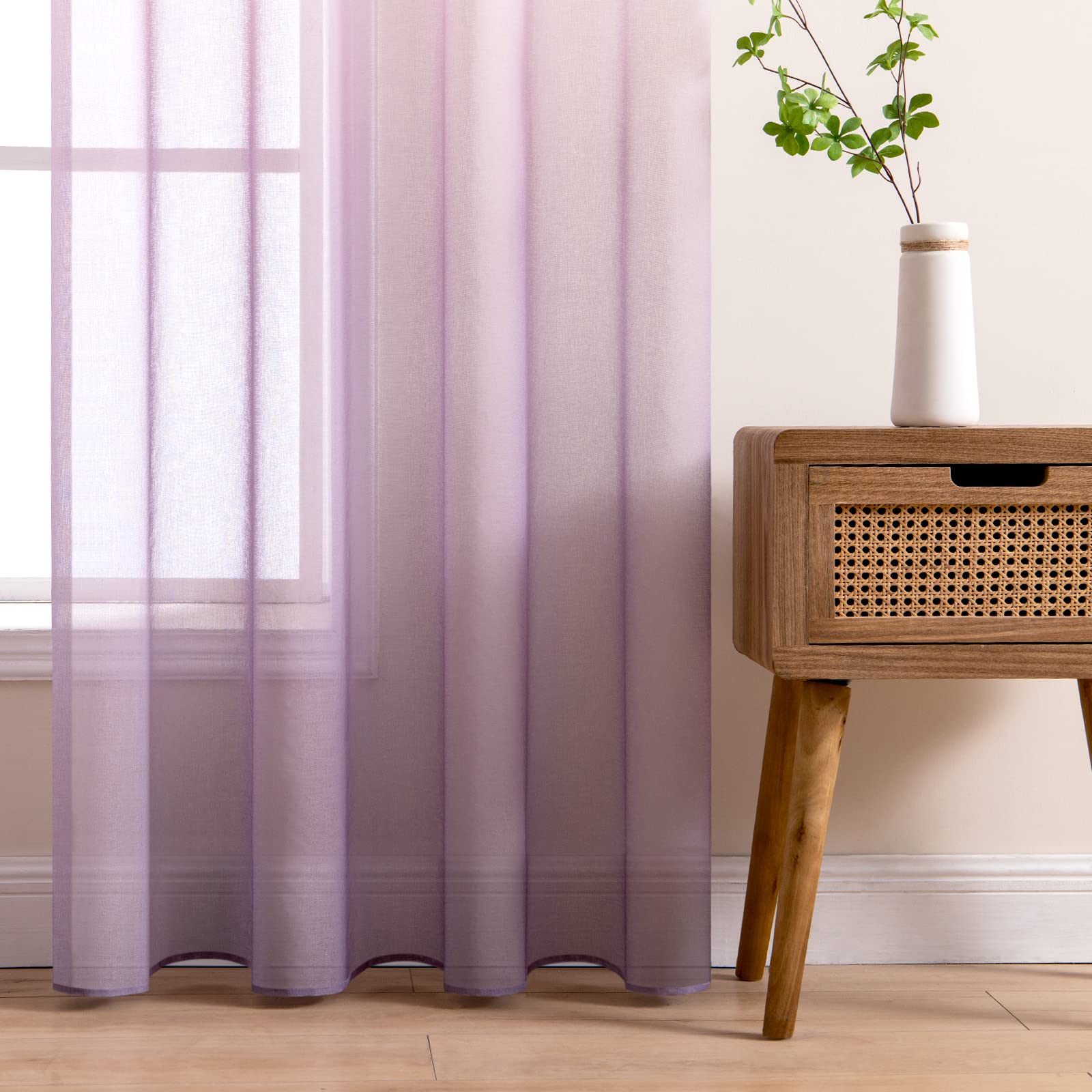 MIULEE Lot de 2 Voilages Rideaux Dégradé à Oeillet Moustiquaires de Fenêtre en Polyester de Couleur Changée Voile Ombre Demi-Transparent Décor pour Salon Chambre Bureau 140x215CM(L x H) Violet Clair