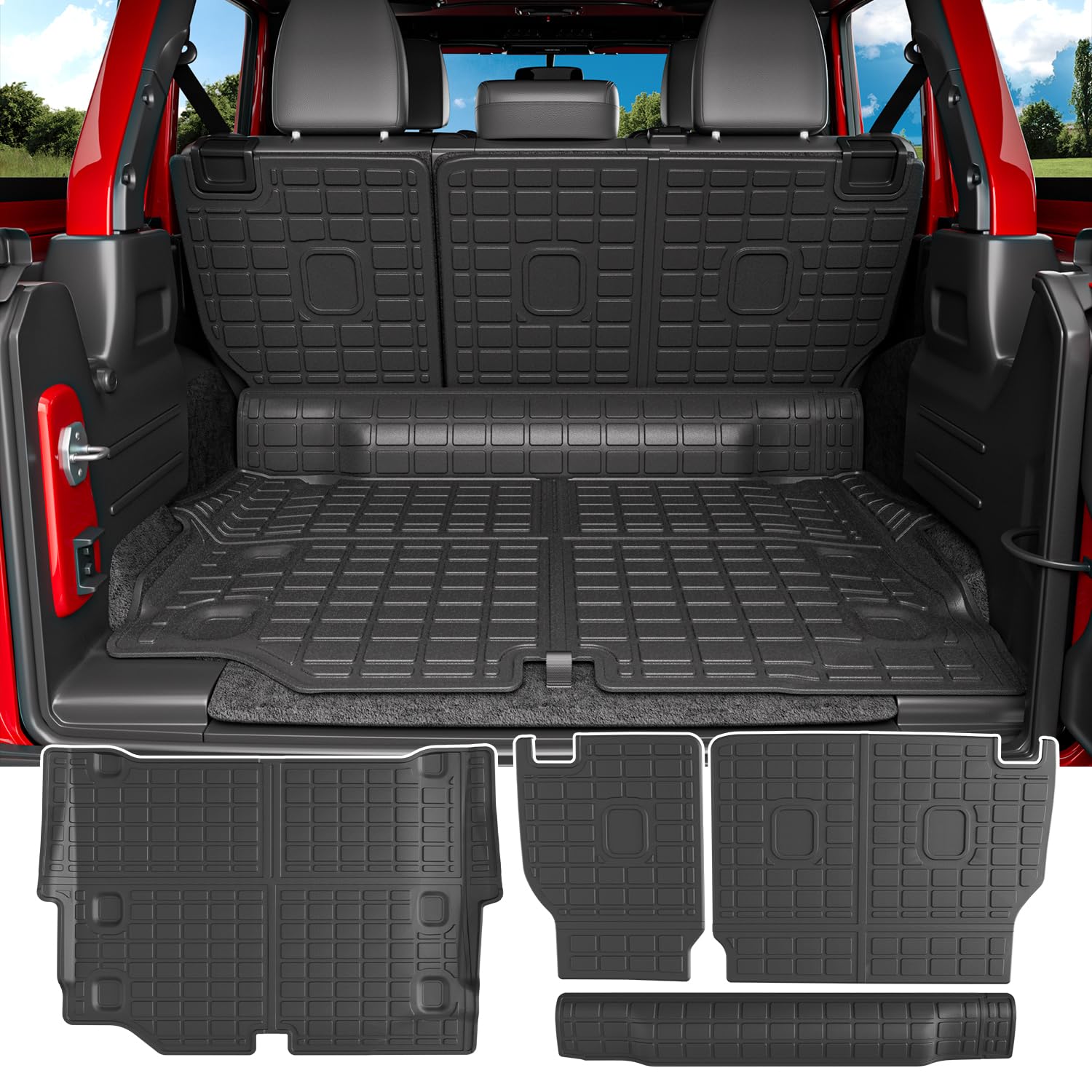 powoq Cargo Mat Compatible with 2021-2025 Jeep Wrangler JL 4XE 4 Door Trunk Mat Cargo Liner Backrest TPE Trunk Liner Replacement for 2021-2025 Jeep Wrangler JL Accessories