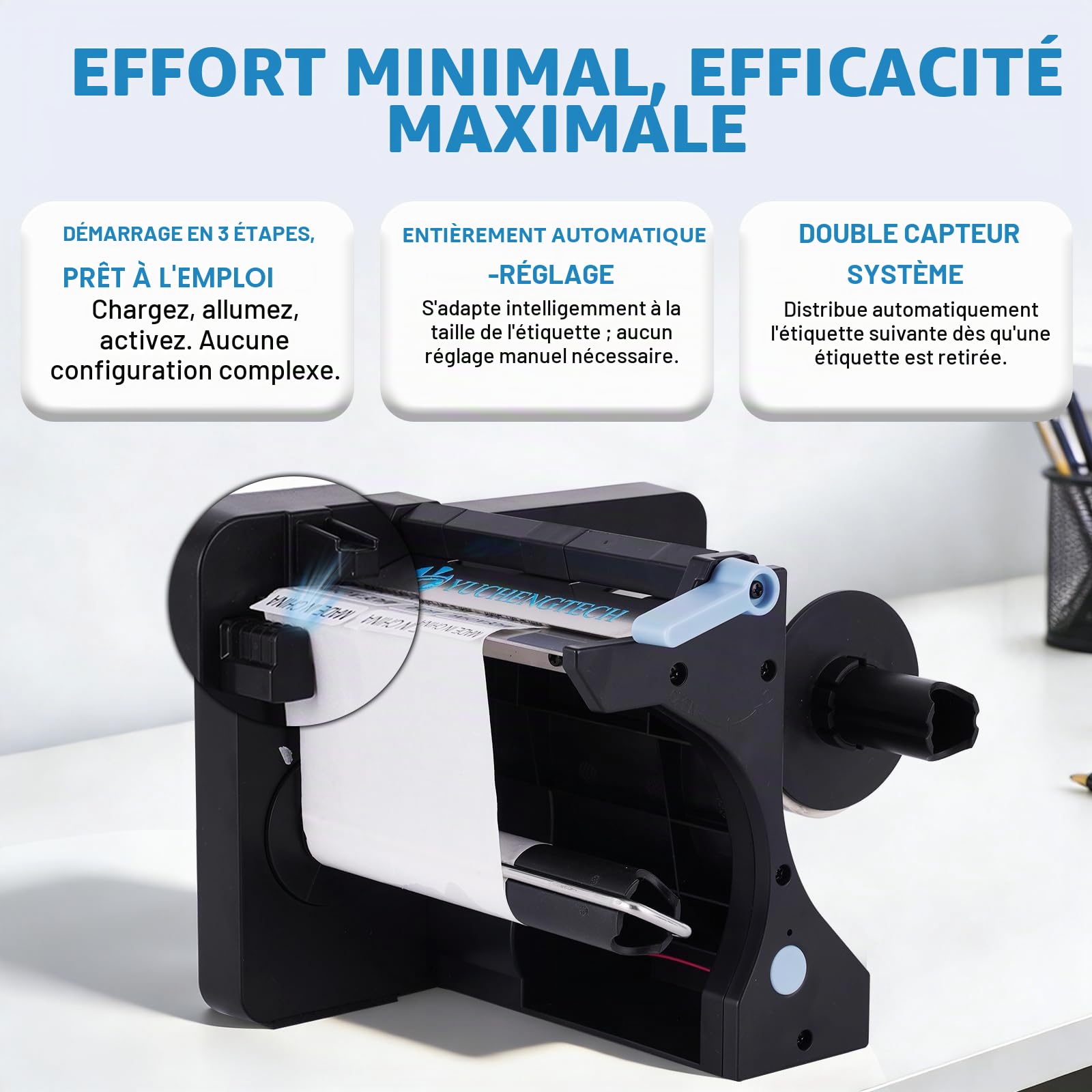 YUCHENGTECH Distributeur D'étiquettes Automatique 3 Vitesses Réglable | Distributeur Etiquette Autocollante Largeur 20-130mm, Longueur 20-130 mm pour Étiquettes Autocollantes/Pet/PVC