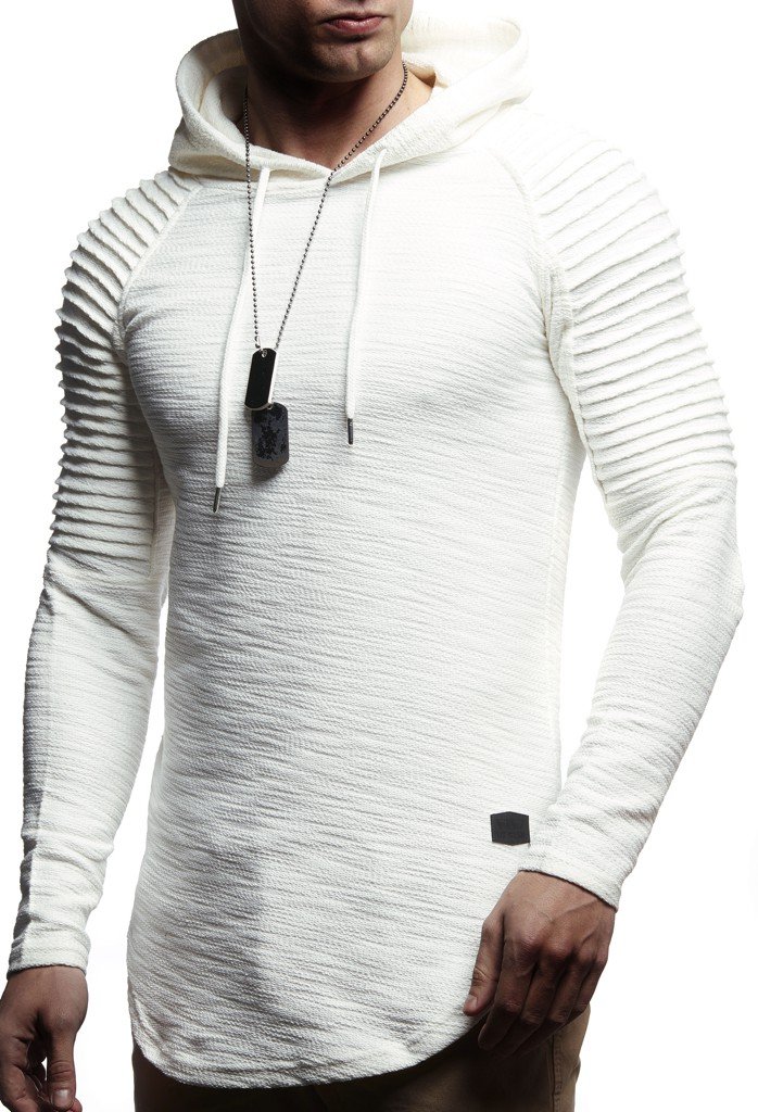 Leif Nelson Herren Kapuzenpullover Slim Fit Baumwolle-Anteil Moderner weißer Herren Hoodie-Sweatshirt-Pulli Langarm Herren schwarzer Pullover-Shirt mit Kapuze LN8128