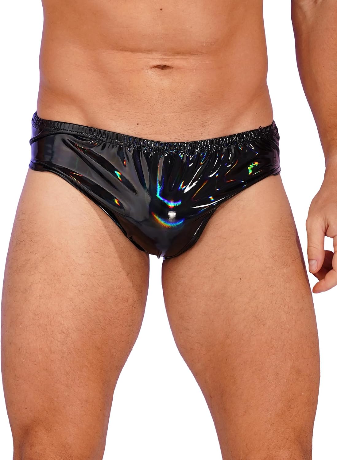 Freebily Men's Shiny Metallic Briefs High Cut Underwear Leather Glossy Liquid Bikini Swimsuit