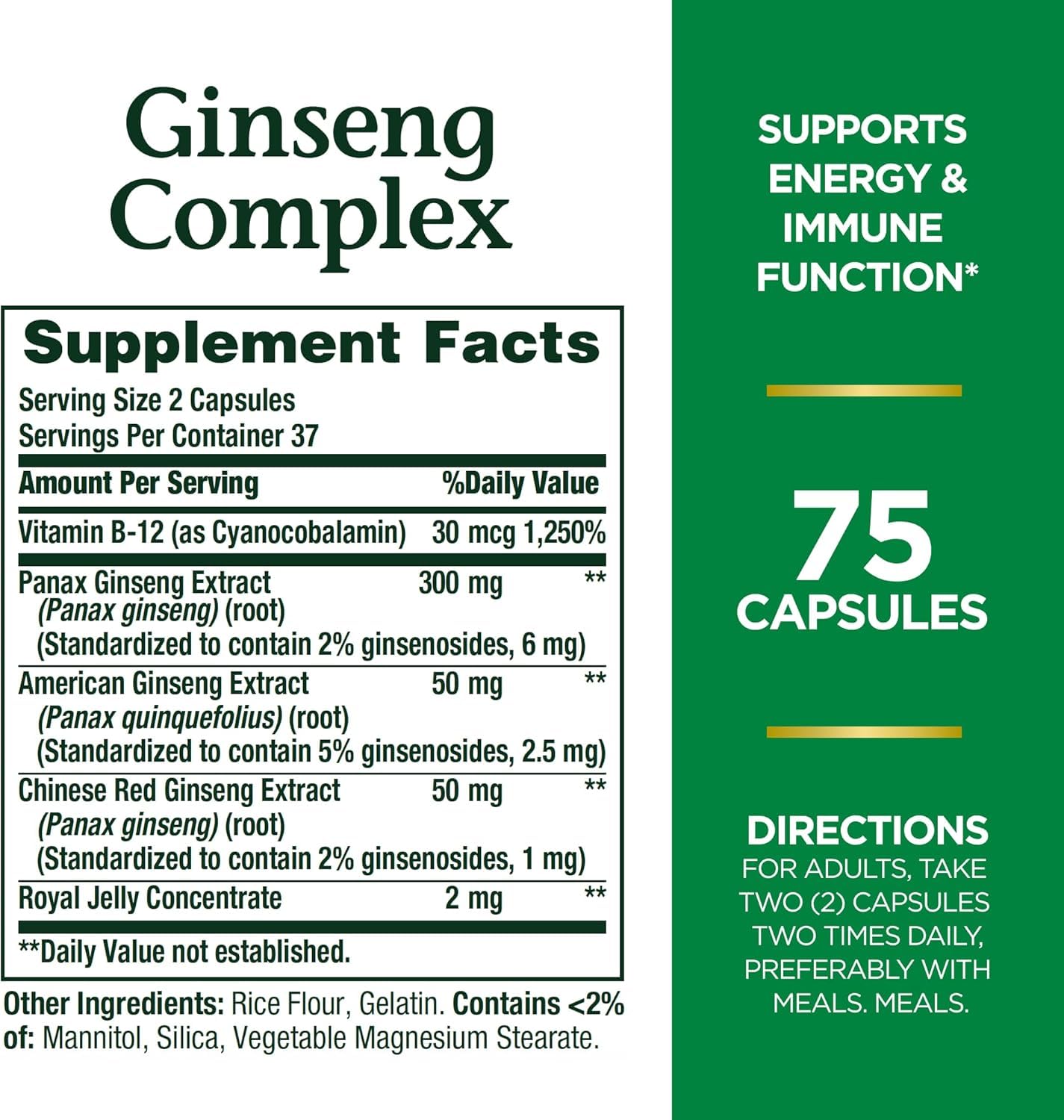 Nature's Bounty Ginseng Complex Herbal Health Capsules 75 ea (Pack of 3) — Amazon image 2