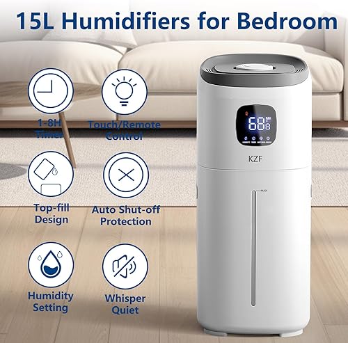 Miniatura 2 de KZF Humidificadores de 15 litros para habitación grande de dormitorio, cobertura de 2000 pies cuadrados, 72 horas de tiempo de funcionamiento,