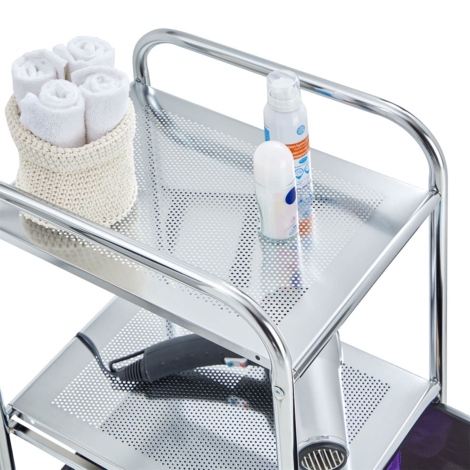 IDIMEX Caisson sur roulettes GINA Chariot avec 3 tiroirs en Plastique Noir et 2 étagères, Meuble de Rangement pour Salle de Bain en métal chromé