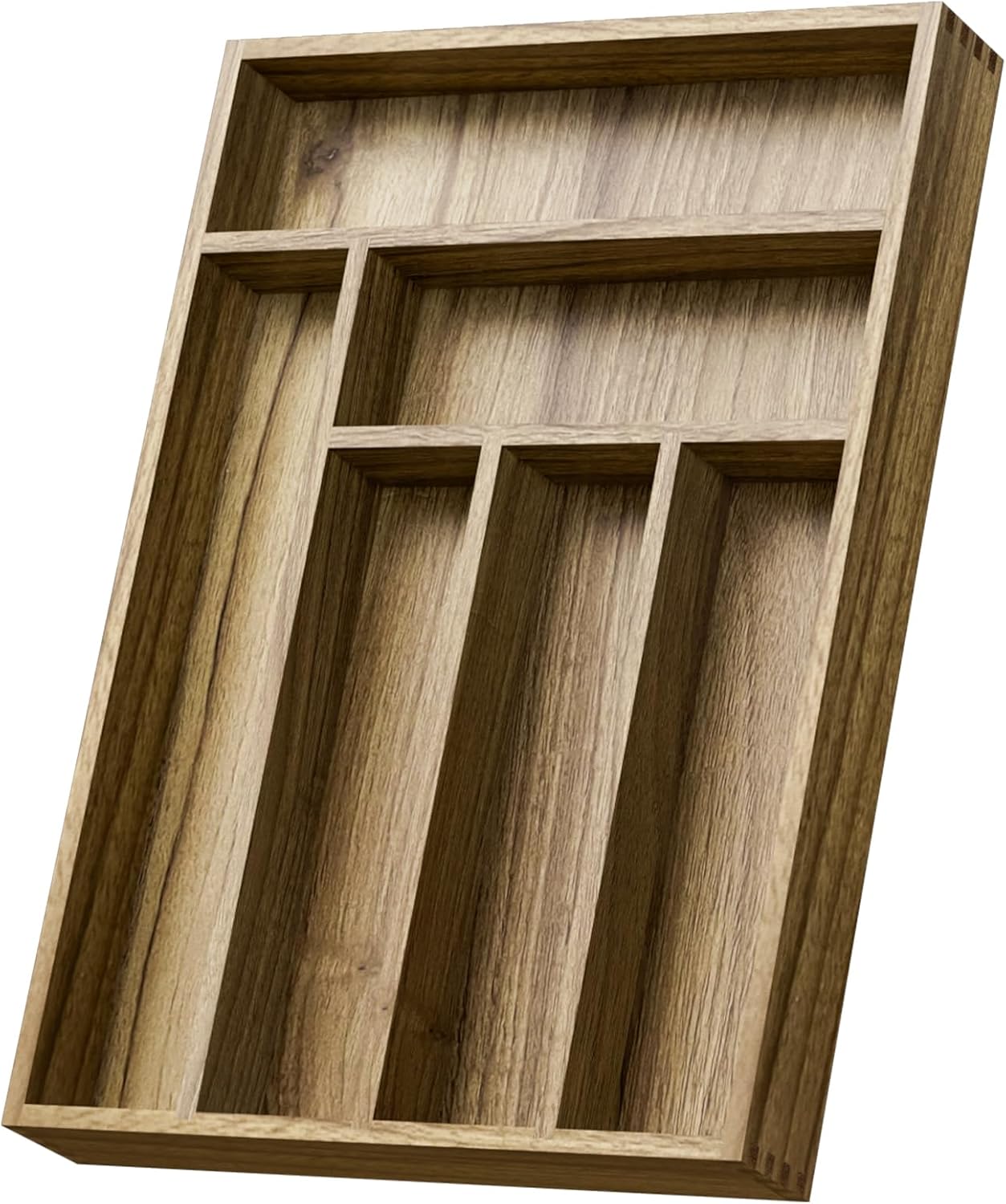 Organizador de cajones de madera de acacia, organizador de cajones de cubiertos de cocina con divisores, organizador de cubiertos, soporte para