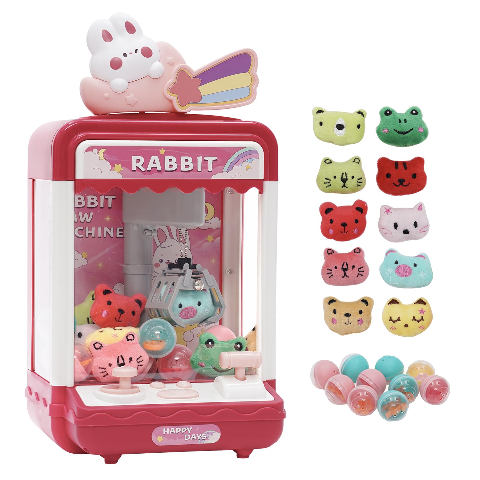 Mini Macchina A Artiglio A Forma Di Coniglio Con Luci E Musica - Include 10 Peluche E 10 Capsule Sorpresa - Gioco Per Bambini 3+ Anni