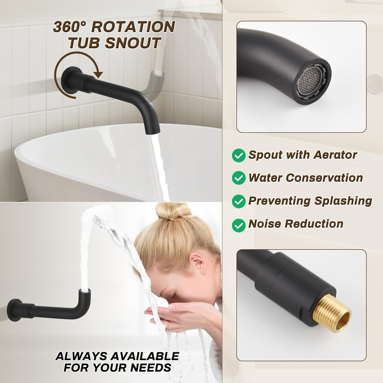 3 Functions Shower System with Tub Spout, 10" Round Wall Mounted Rain Shower System, High-Pressure Shower Head with 2 Modes Handheld Spray, Matte Black Shower Head System