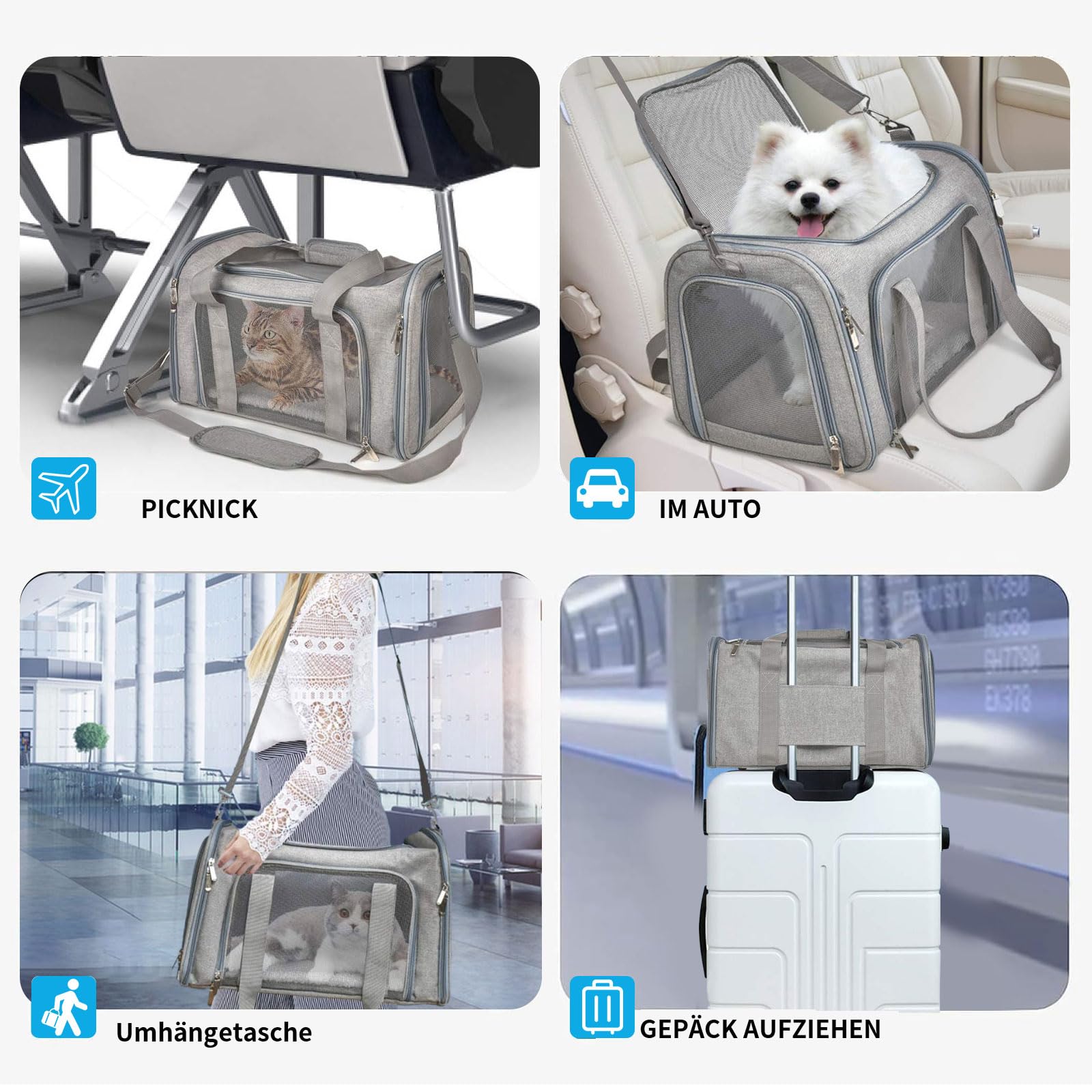 Transporttasche für Katze Hund, Hundetransportbox, Faltbare Katzentransportbox, tragbar, 5kg Katzen Hunde Tragebox, für mittelgroße Hunde, Katze (M, Grau) L 43 x B 28 x H 28 cm