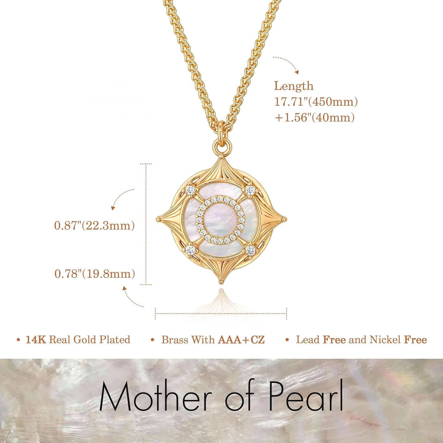 Fettero 14K Gold Plated Necklaces for Women Dainty Mother of Pearl Pendant, Love Heart | Palm Tree | Compass | Cross Charm MOP Gold Necklace Jewelry Gift - Image 6