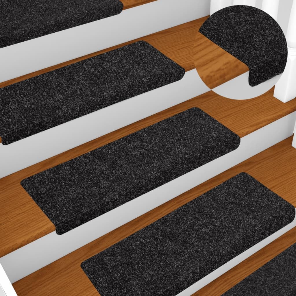 Stufenmatten Selbstklebend 10 Stück 65x21x4 cm Schwarz Rechteckiger Rand Treppenstufen Matten, Teppich Innen für Treppen, rutschfest Stufenmatten Treppenteppich