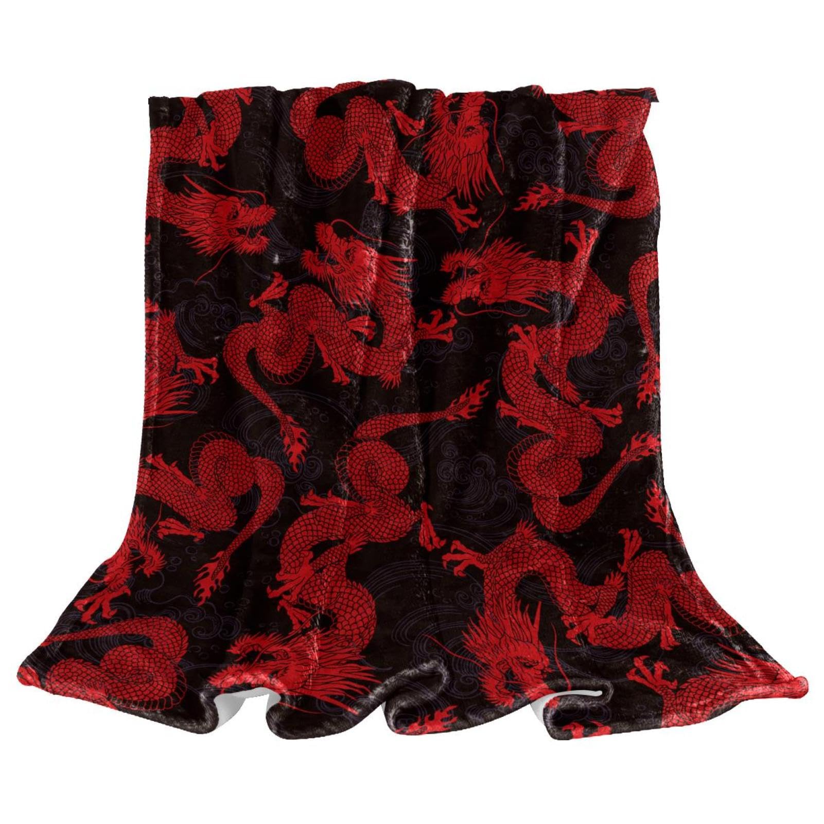 Couverture polaire dragon rouge contre le froid pour canapé et chaise de bureau