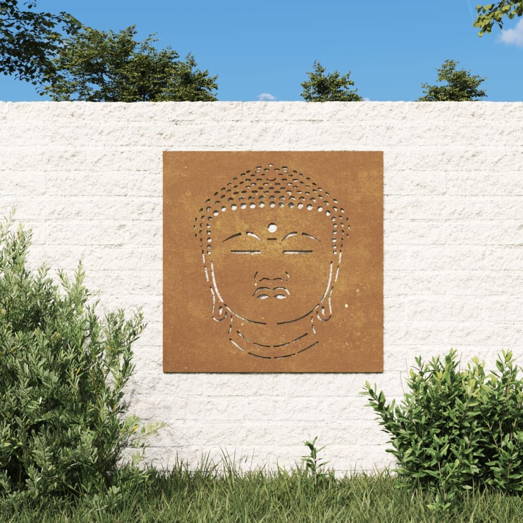 Arredamento Casa Giardino Decorazione Parete 55x55 cm Acciaio Corten Testa di Buddha Design--Complementi